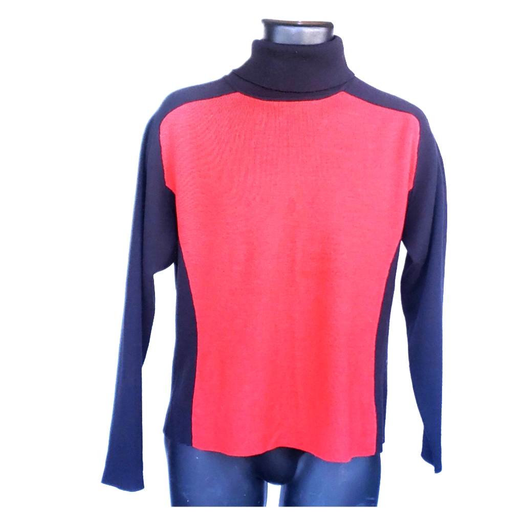Vtg Original Obermeyer Red & Black Turtleneck Snow Ski Sweater Size Large